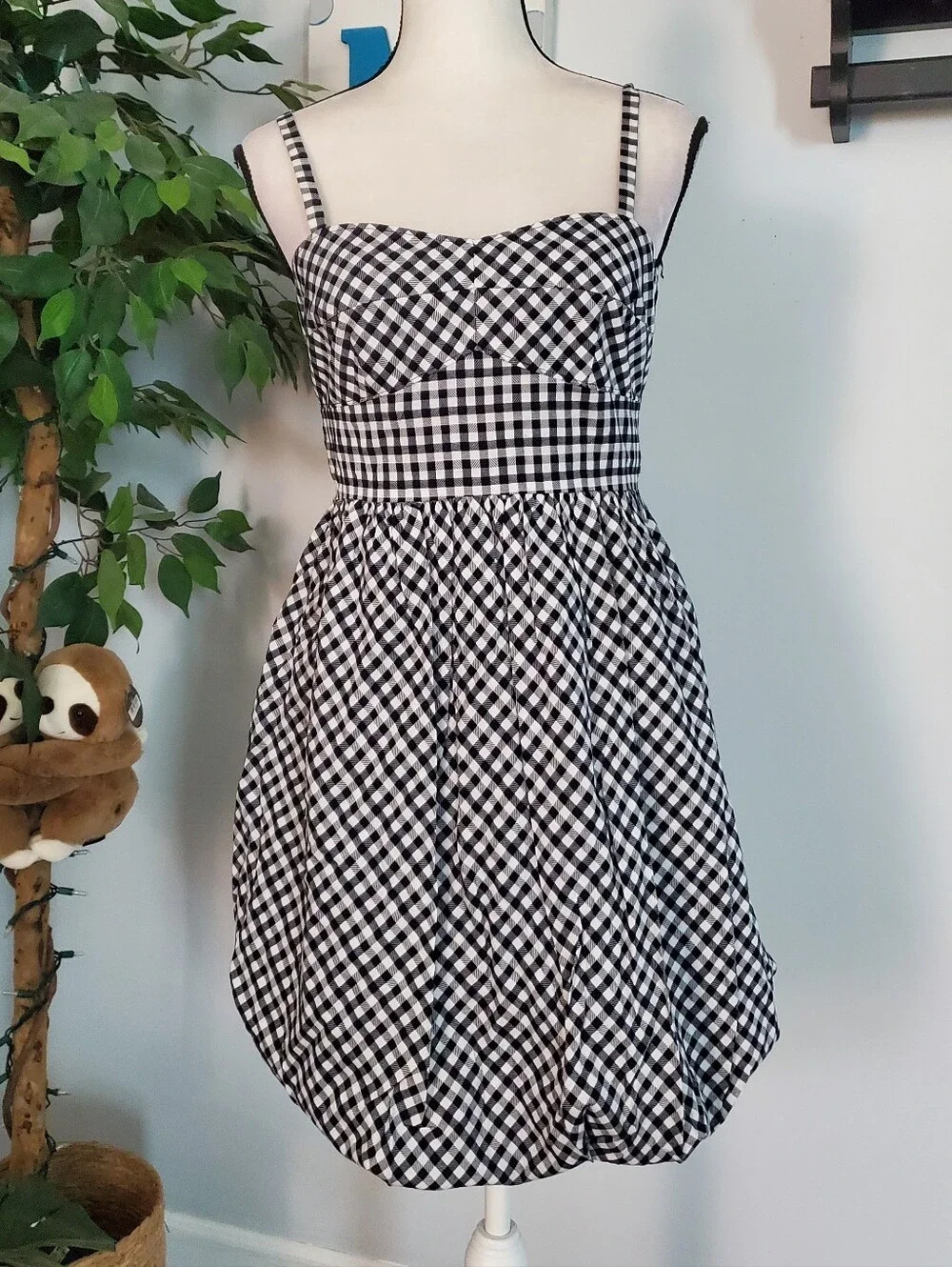 J. CREW NWT Black Label Gingham Bubble Tie Waist Corset Dress 6